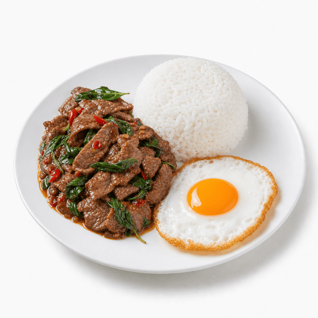 ข้าวราดกะเพราเนื้อ + ไข่ดาว