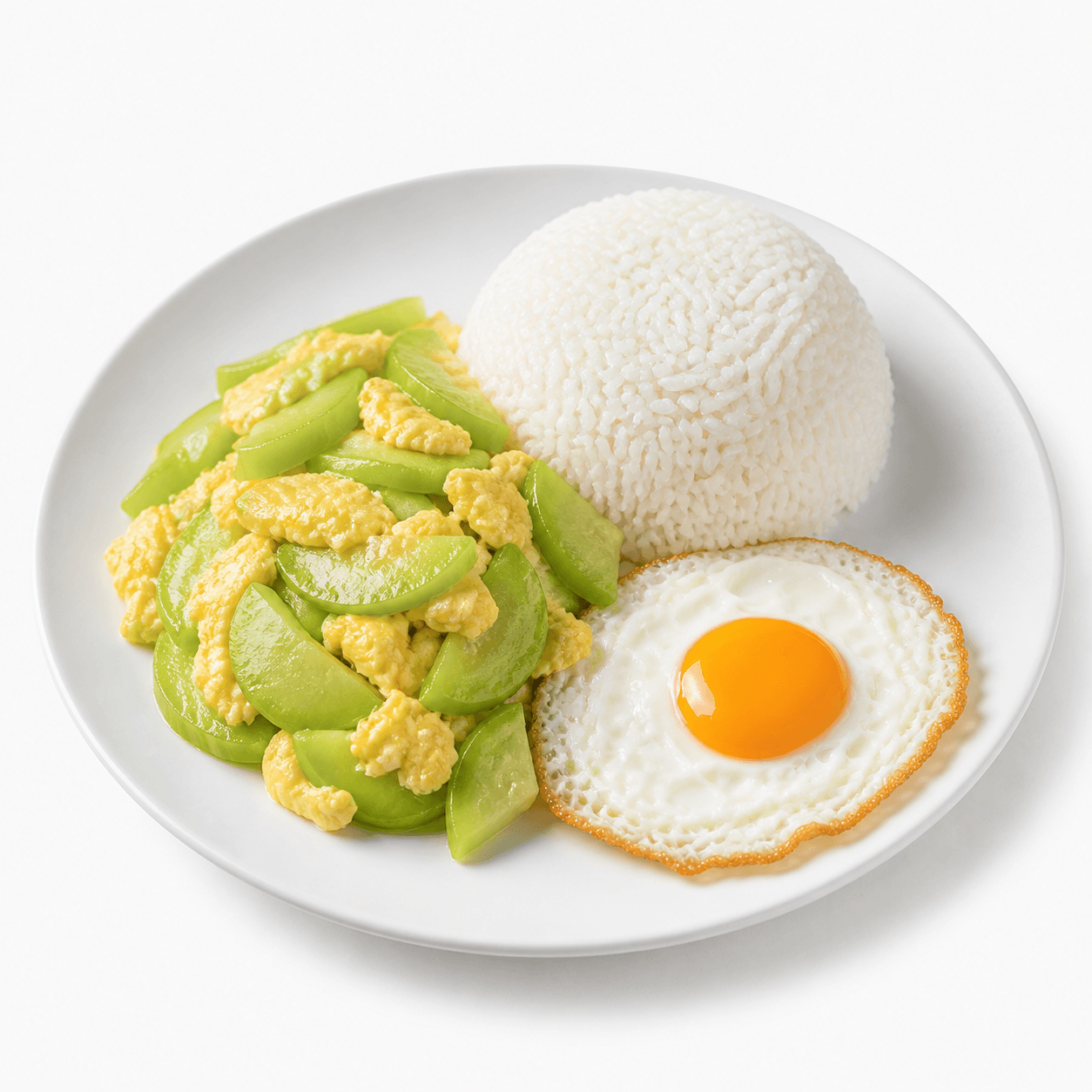 ข้าวราดบวบผัดไข่ + ไข่ดาว