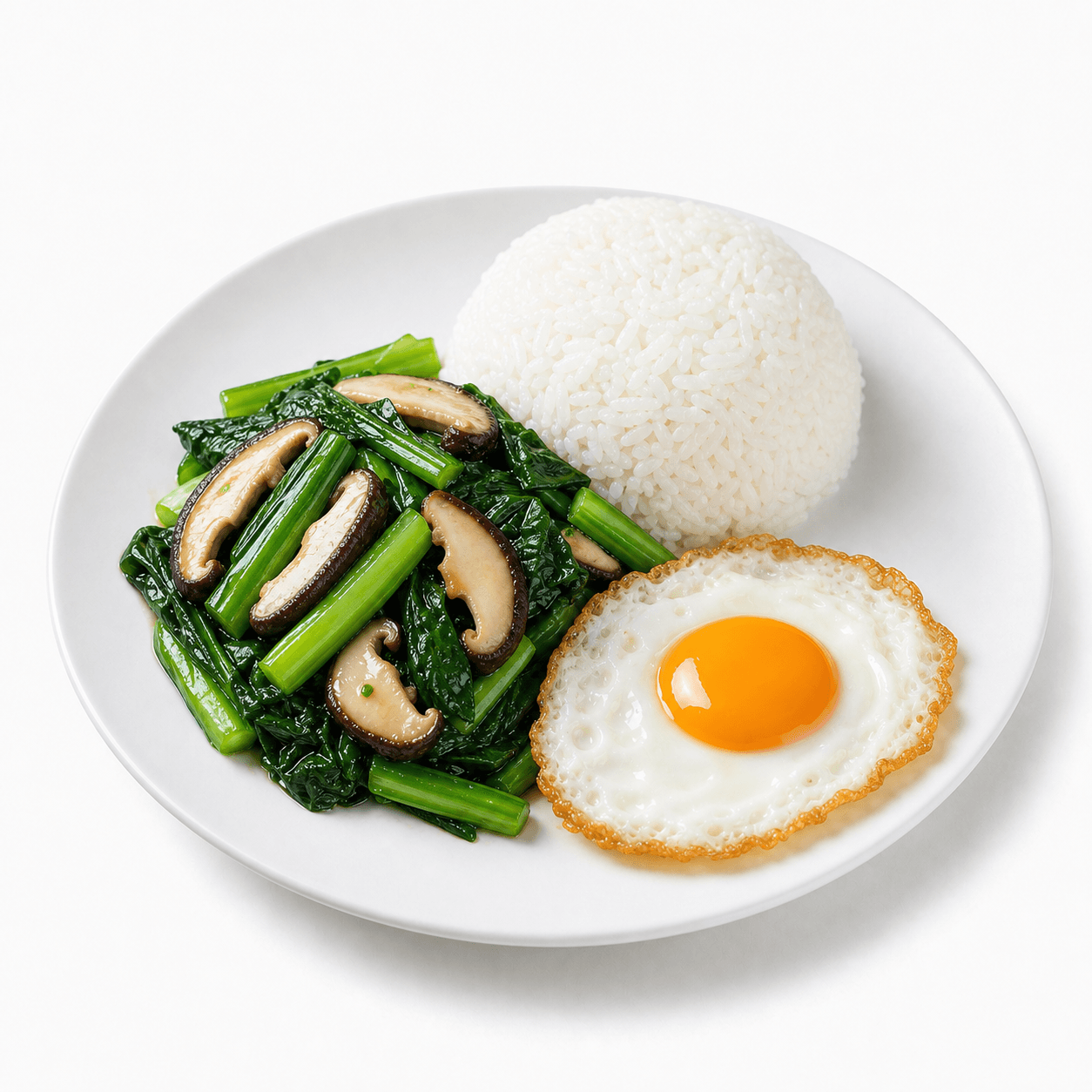 ข้าวราดผัดคะน้าเห็ดหอม + ไข่ดาว