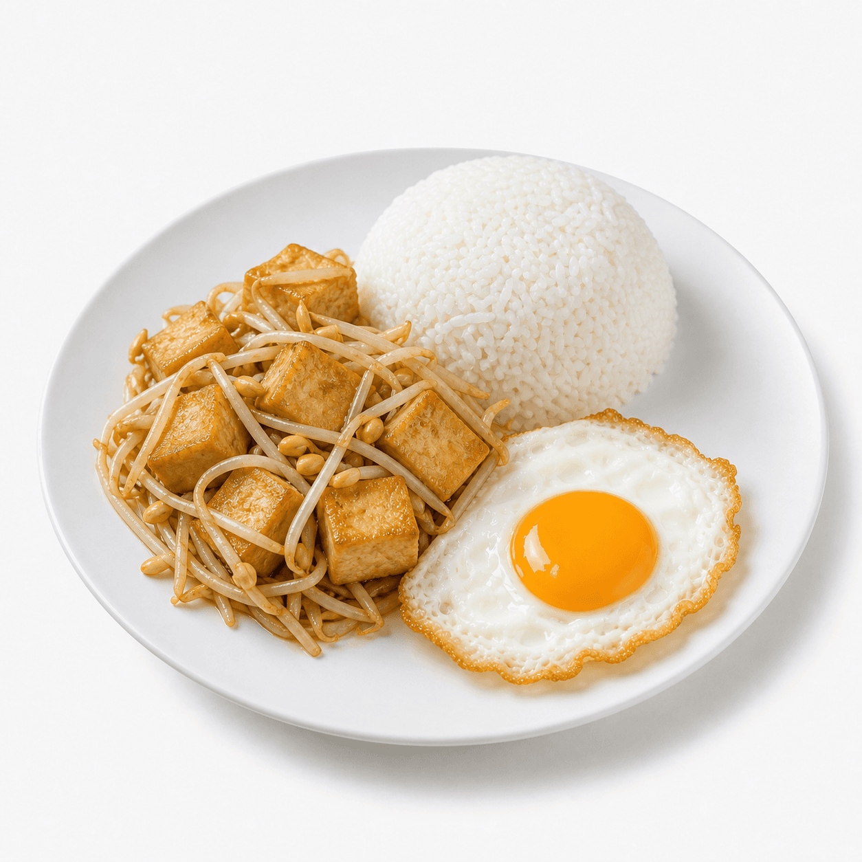 ข้าวราดผัดถั่วงอกเต้าหู้ + ไข่ดาว